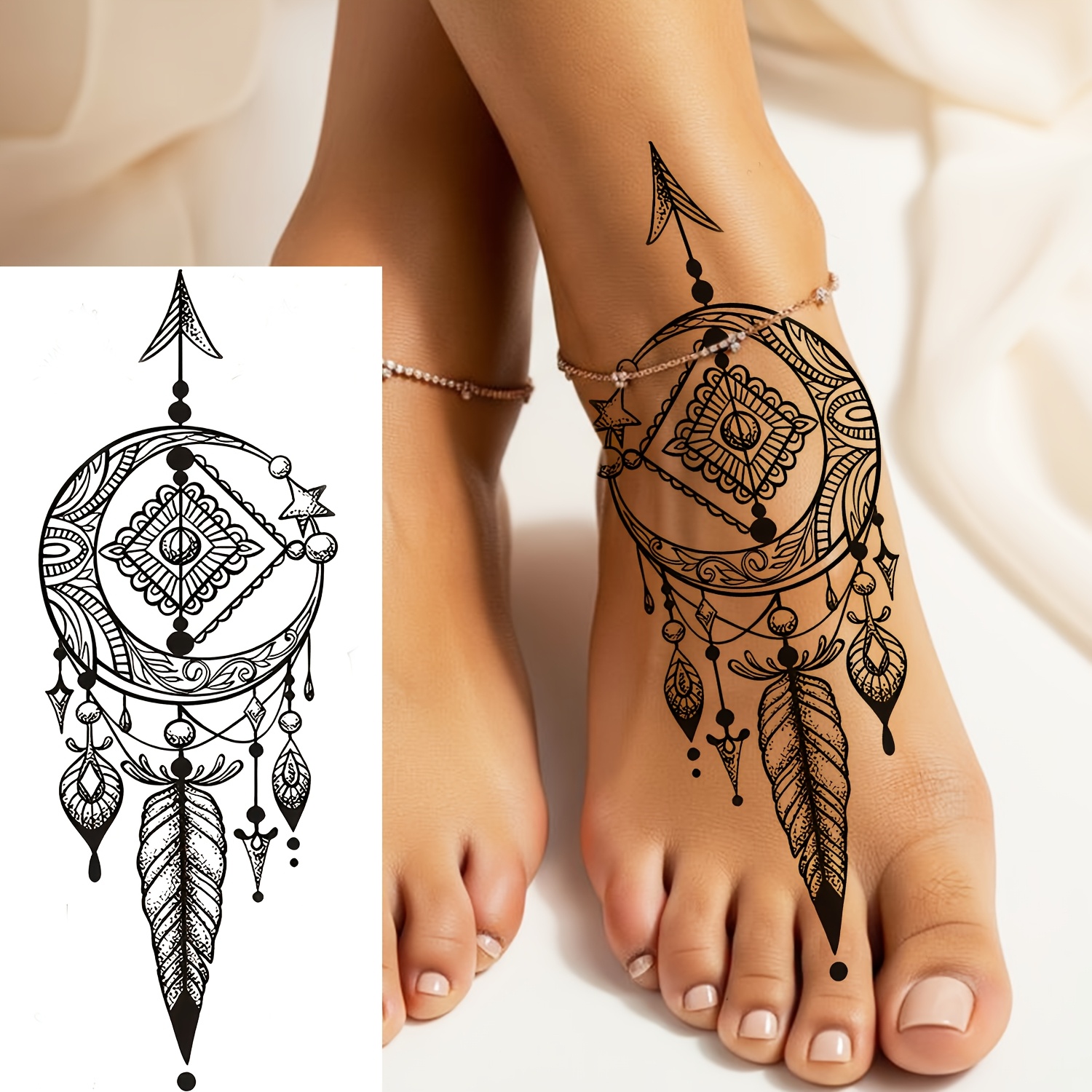 Geometric Crescent Feather Temporary Tattoo Sticker